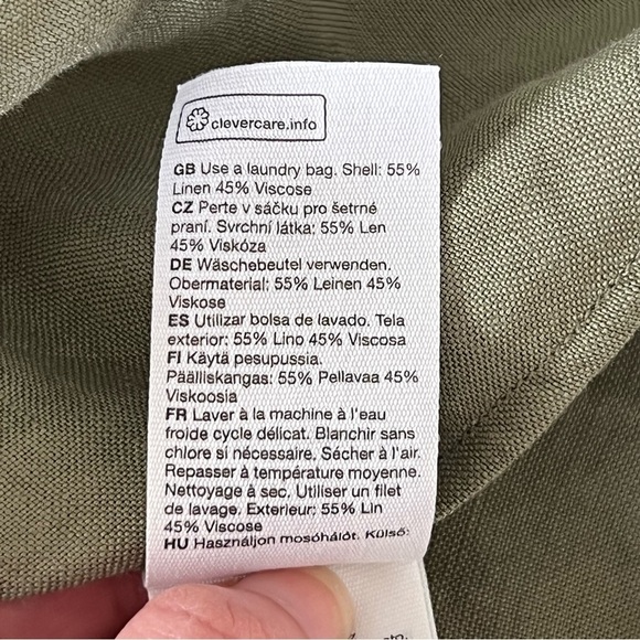 & Other Stories Paris Atelier V Neck Olive Green Linen Belt Wrap Mini Dress SZ 2 - Picture 10 of 12